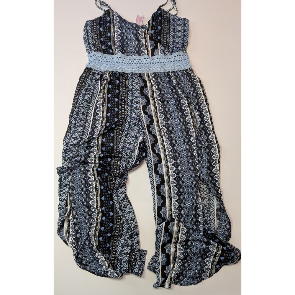 Women’s Blue Patterned Crochet-Waist Jumpsuit